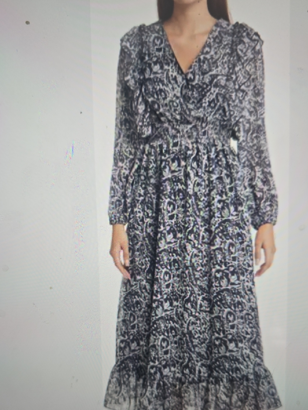 Mango Black & White Printed Long-Sleeve Maxi Dress 20